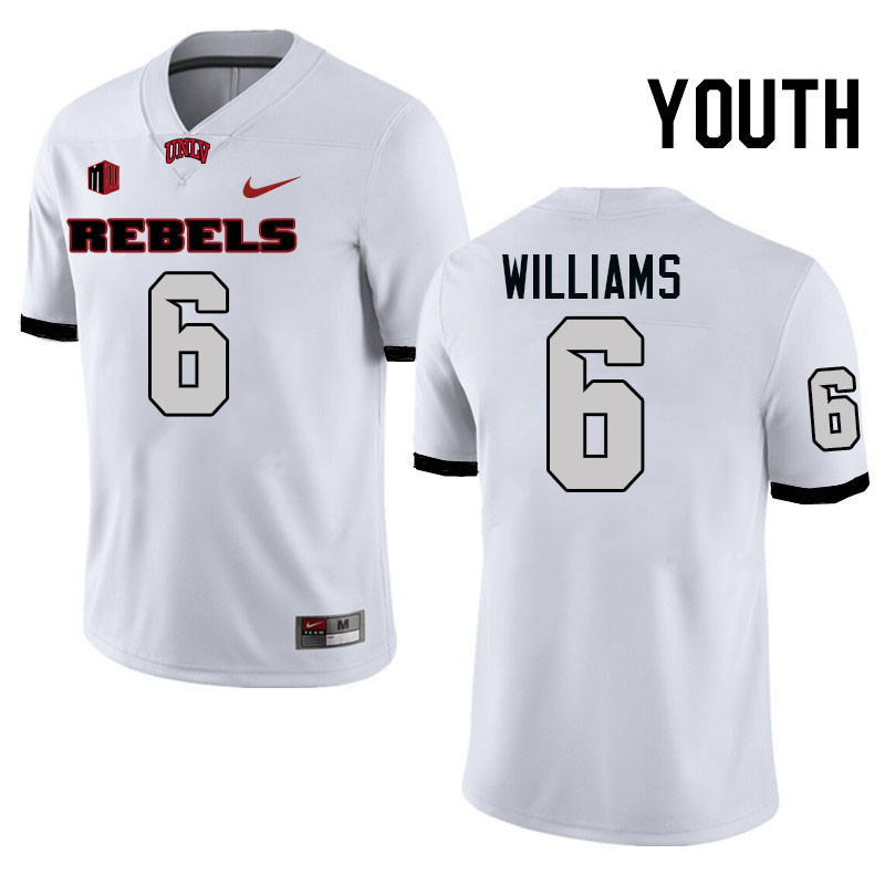 Youth #6 Hajj-Malik Williams UNLV Rebels College Football Jerseys Stitched-White